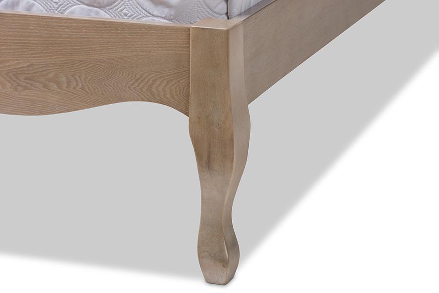 Baxton Studio Lorelei French Beige Fabric Upholstered Light Oak-Finished Full Sized Platform Bed