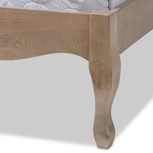 Baxton Studio Lorelei French Beige Fabric Upholstered Light Oak-Finished King Sized Platform Bed