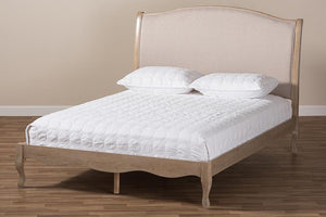 Baxton Studio Lorelei French Beige Fabric Upholstered Light Oak-Finished Full Sized Platform Bed