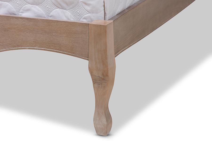 Baxton Studio Campagne French Beige Fabric Upholstered Light Oak-Finished Queen Sized Platform Bed