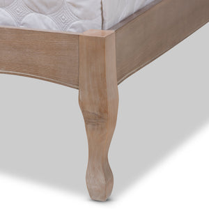 Baxton Studio Campagne French Beige Fabric Upholstered Light Oak-Finished Full Sized Platform Bed