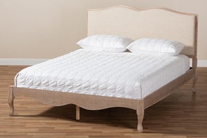 Baxton Studio Campagne French Beige Fabric Upholstered Light Oak-Finished King Sized Platform Bed