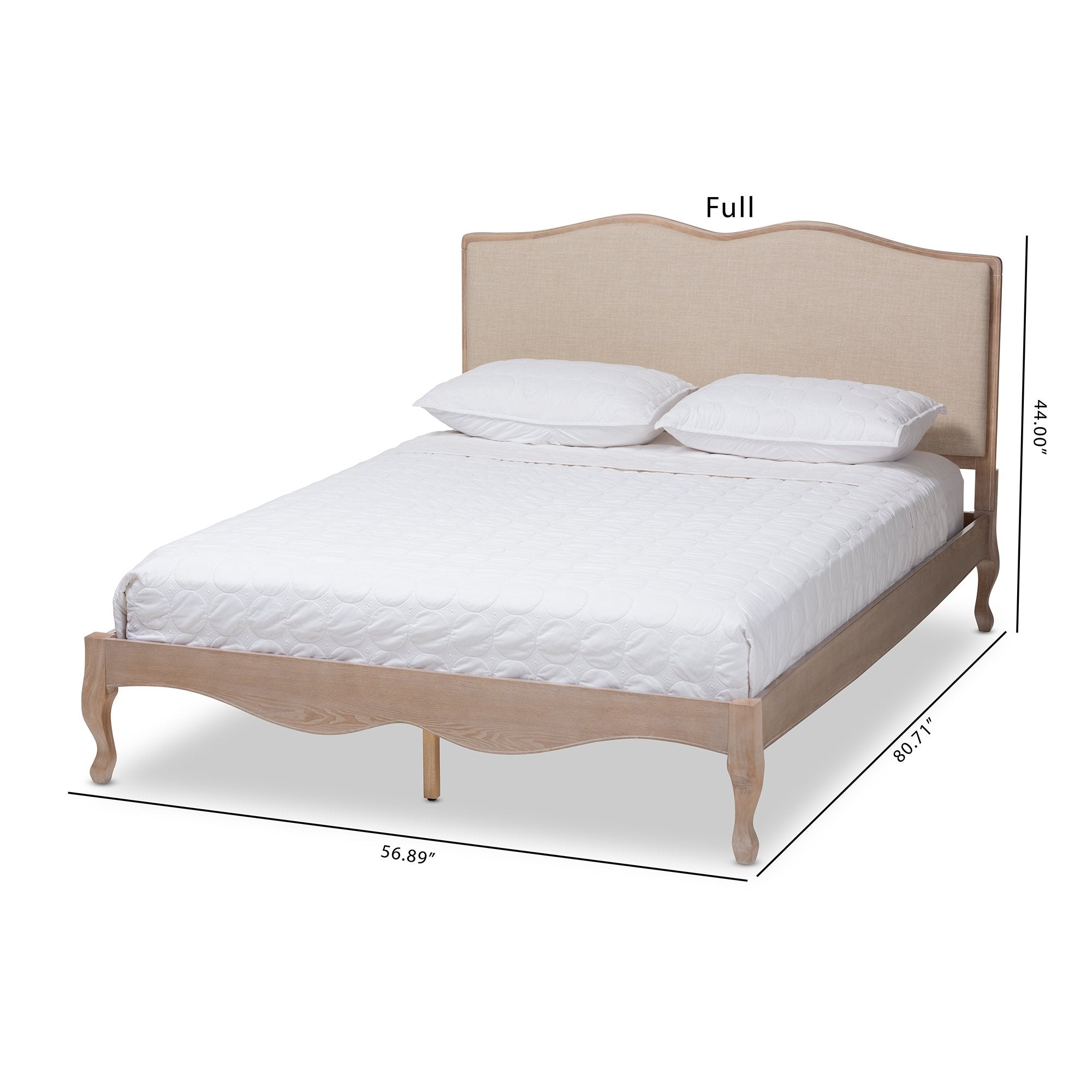 Baxton Studio Campagne French Beige Fabric Upholstered Light Oak-Finished Full Sized Platform Bed