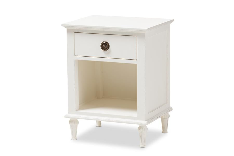 Baxton Studio Venezia French-Inspired Rustic Whitewash Wood 1-Drawer Nightstand