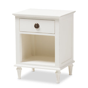 Baxton Studio Venezia French-Inspired Rustic Whitewash Wood 1-Drawer Nightstand