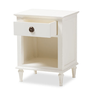 Baxton Studio Venezia French-Inspired Rustic Whitewash Wood 1-Drawer Nightstand