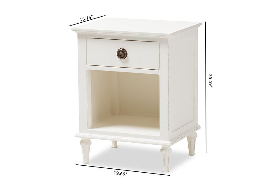 Baxton Studio Venezia French-Inspired Rustic Whitewash Wood 1-Drawer Nightstand