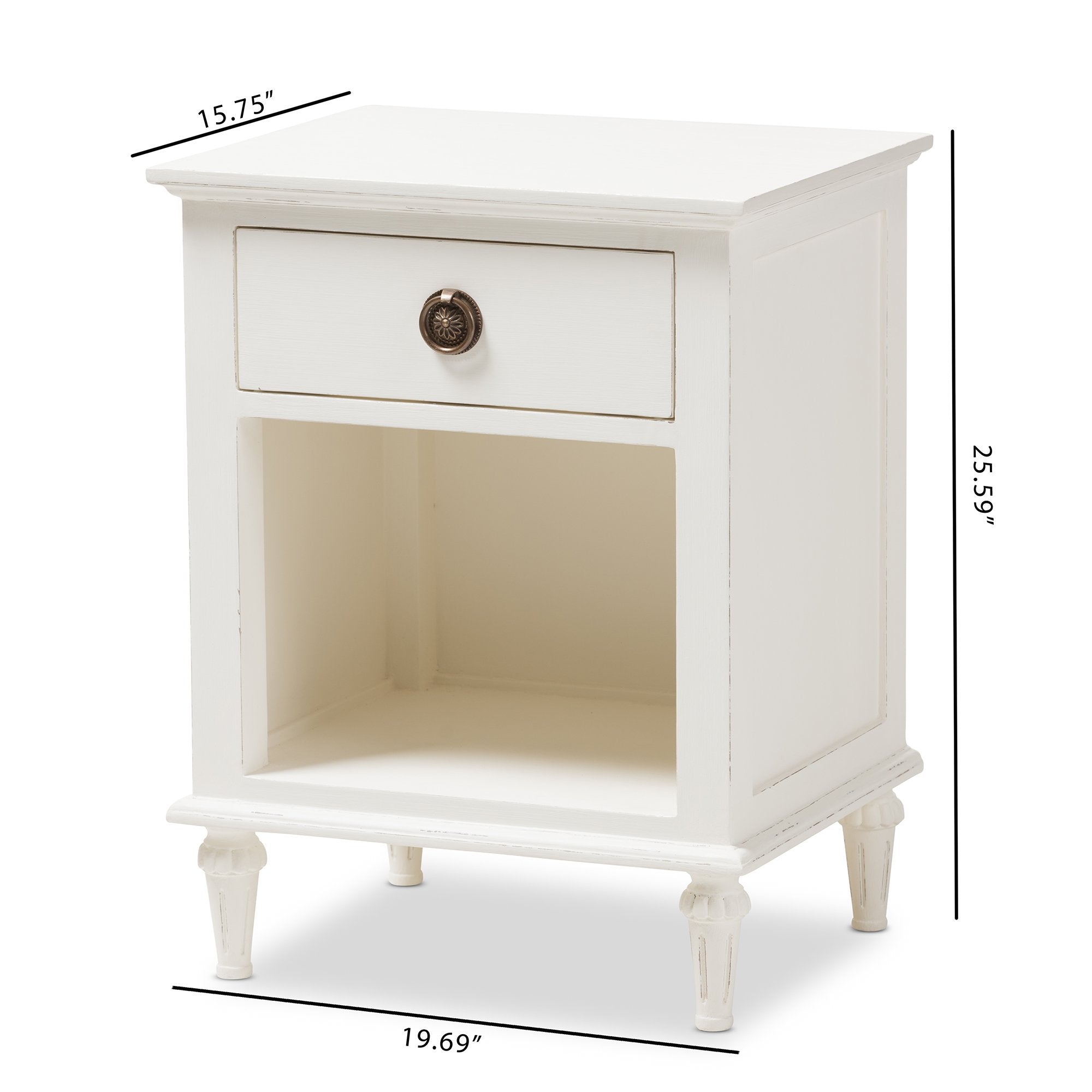 Baxton Studio Venezia French-Inspired Rustic Whitewash Wood 1-Drawer Nightstand