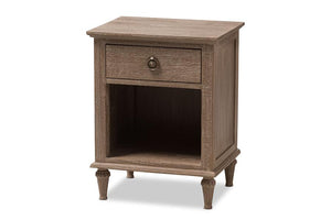 Baxton Studio Venezia French-Inspired Rustic Grey Wash Finish Wood 1-Drawer Nightstand