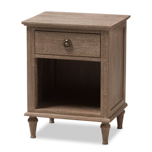 Baxton Studio Venezia French-Inspired Rustic Grey Wash Finish Wood 1-Drawer Nightstand