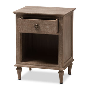 Baxton Studio Venezia French-Inspired Rustic Grey Wash Finish Wood 1-Drawer Nightstand