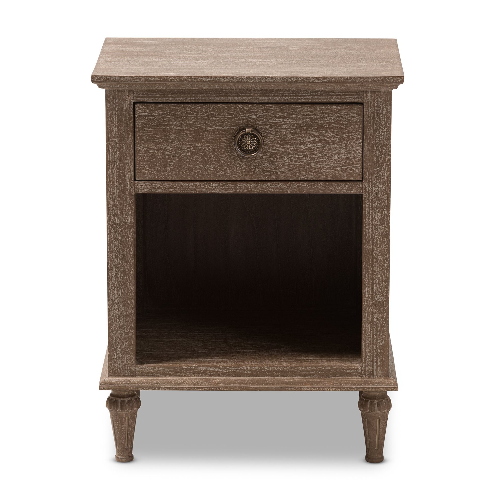 Baxton Studio Venezia French-Inspired Rustic Grey Wash Finish Wood 1-Drawer Nightstand