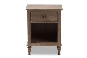 Baxton Studio Venezia French-Inspired Rustic Grey Wash Finish Wood 1-Drawer Nightstand