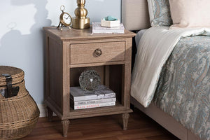 Baxton Studio Venezia French-Inspired Rustic Grey Wash Finish Wood 1-Drawer Nightstand