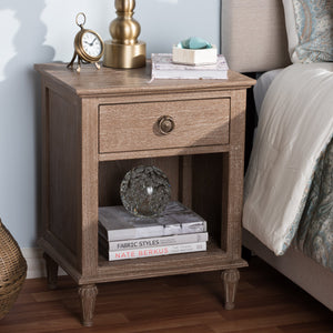 Baxton Studio Venezia French-Inspired Rustic Grey Wash Finish Wood 1-Drawer Nightstand