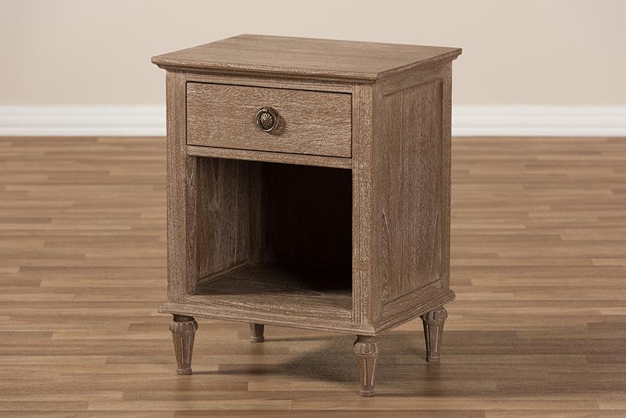 Baxton Studio Venezia French-Inspired Rustic Grey Wash Finish Wood 1-Drawer Nightstand