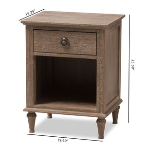 Baxton Studio Venezia French-Inspired Rustic Grey Wash Finish Wood 1-Drawer Nightstand