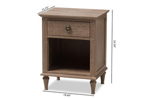 Baxton Studio Venezia French-Inspired Rustic Grey Wash Finish Wood 1-Drawer Nightstand