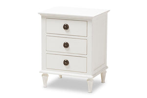 Baxton Studio Venezia French-Inspired Rustic Whitewash Wood 3-Drawer Nightstand