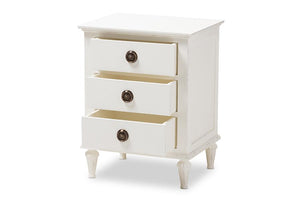 Baxton Studio Venezia French-Inspired Rustic Whitewash Wood 3-Drawer Nightstand