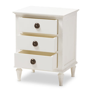 Baxton Studio Venezia French-Inspired Rustic Whitewash Wood 3-Drawer Nightstand