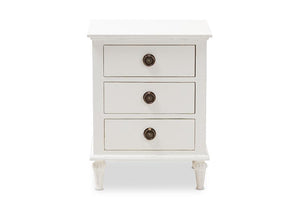 Baxton Studio Venezia French-Inspired Rustic Whitewash Wood 3-Drawer Nightstand