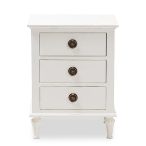 Baxton Studio Venezia French-Inspired Rustic Whitewash Wood 3-Drawer Nightstand