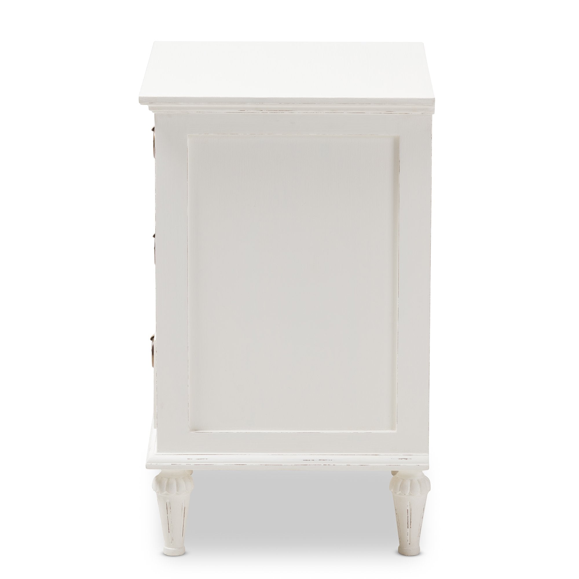 Baxton Studio Venezia French-Inspired Rustic Whitewash Wood 3-Drawer Nightstand