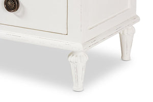 Baxton Studio Venezia French-Inspired Rustic Whitewash Wood 3-Drawer Nightstand