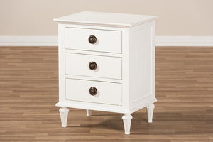 Baxton Studio Venezia French-Inspired Rustic Whitewash Wood 3-Drawer Nightstand