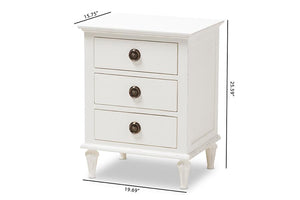 Baxton Studio Venezia French-Inspired Rustic Whitewash Wood 3-Drawer Nightstand