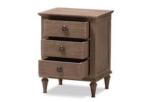 Baxton Studio Venezia French-Inspired Rustic Grey Wash Finish Wood 3-Drawer Nightstand