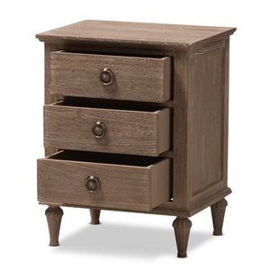 Baxton Studio Venezia French-Inspired Rustic Grey Wash Finish Wood 3-Drawer Nightstand