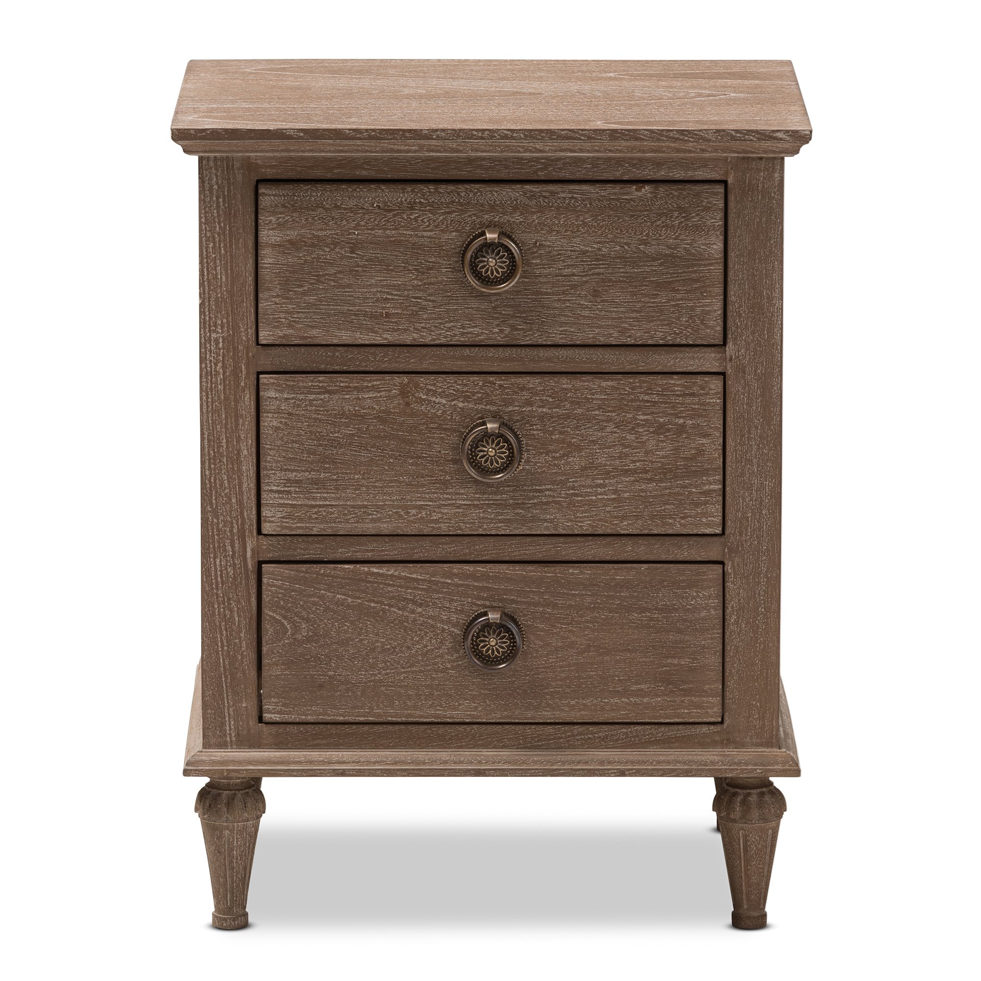 Baxton Studio Venezia French-Inspired Rustic Grey Wash Finish Wood 3-Drawer Nightstand