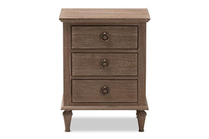 Baxton Studio Venezia French-Inspired Rustic Grey Wash Finish Wood 3-Drawer Nightstand