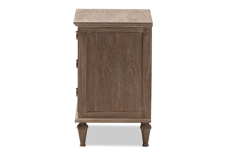 Baxton Studio Venezia French-Inspired Rustic Grey Wash Finish Wood 3-Drawer Nightstand