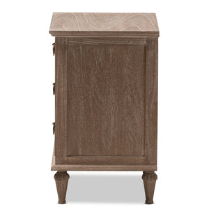 Baxton Studio Venezia French-Inspired Rustic Grey Wash Finish Wood 3-Drawer Nightstand