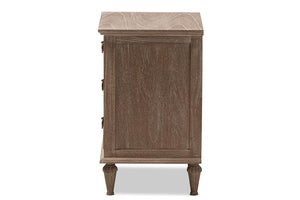 Baxton Studio Venezia French-Inspired Rustic Grey Wash Finish Wood 3-Drawer Nightstand