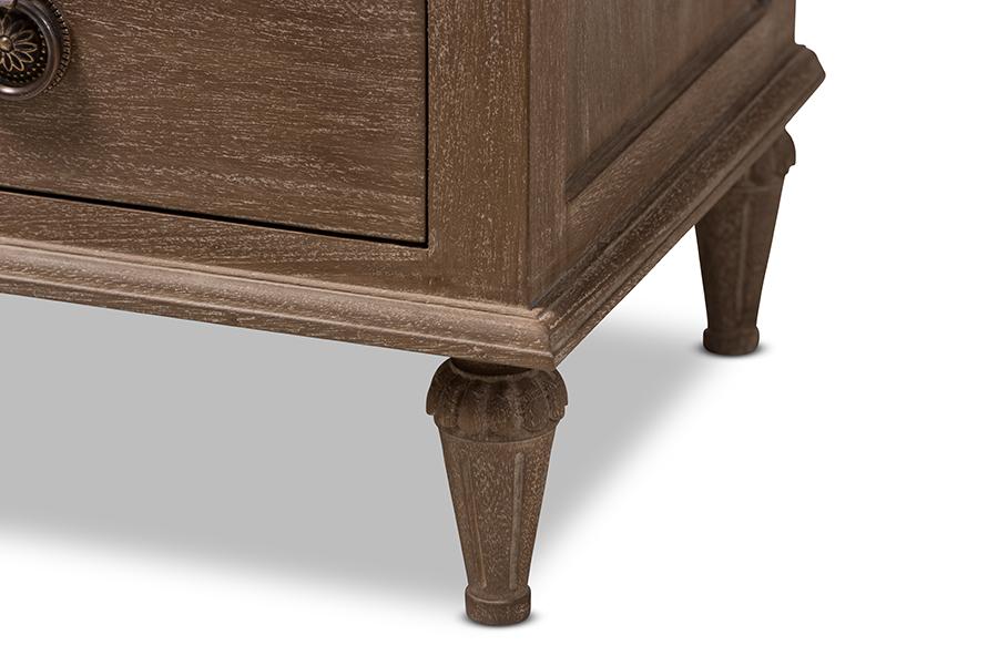 Baxton Studio Venezia French-Inspired Rustic Grey Wash Finish Wood 3-Drawer Nightstand