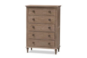 Baxton Studio Venezia French-Inspired Rustic Grey Wash Finish Wood 5-Drawer Chest