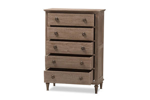 Baxton Studio Venezia French-Inspired Rustic Grey Wash Finish Wood 5-Drawer Chest