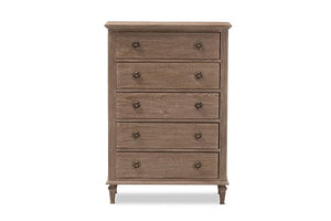 Baxton Studio Venezia French-Inspired Rustic Grey Wash Finish Wood 5-Drawer Chest