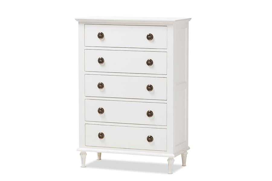 Baxton Studio Venezia French-Inspired Rustic Whitewash Wood 5-Drawer Chest