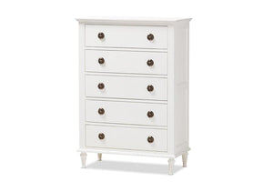 Baxton Studio Venezia French-Inspired Rustic Whitewash Wood 5-Drawer Chest