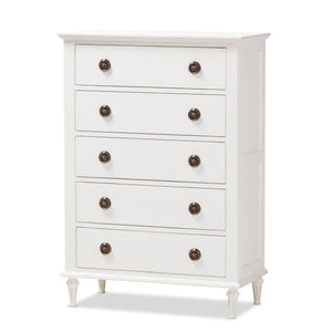 Baxton Studio Venezia French-Inspired Rustic Whitewash Wood 5-Drawer Chest