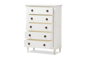 Baxton Studio Venezia French-Inspired Rustic Whitewash Wood 5-Drawer Chest