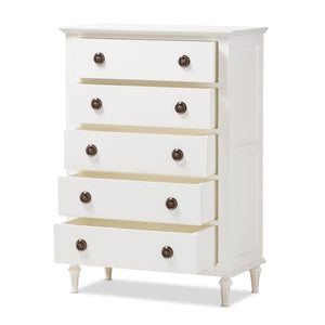 Baxton Studio Venezia French-Inspired Rustic Whitewash Wood 5-Drawer Chest