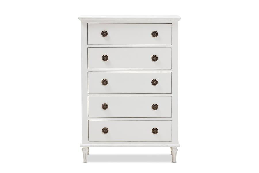 Baxton Studio Venezia French-Inspired Rustic Whitewash Wood 5-Drawer Chest