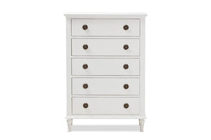 Baxton Studio Venezia French-Inspired Rustic Whitewash Wood 5-Drawer Chest