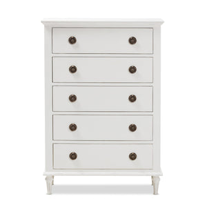 Baxton Studio Venezia French-Inspired Rustic Whitewash Wood 5-Drawer Chest